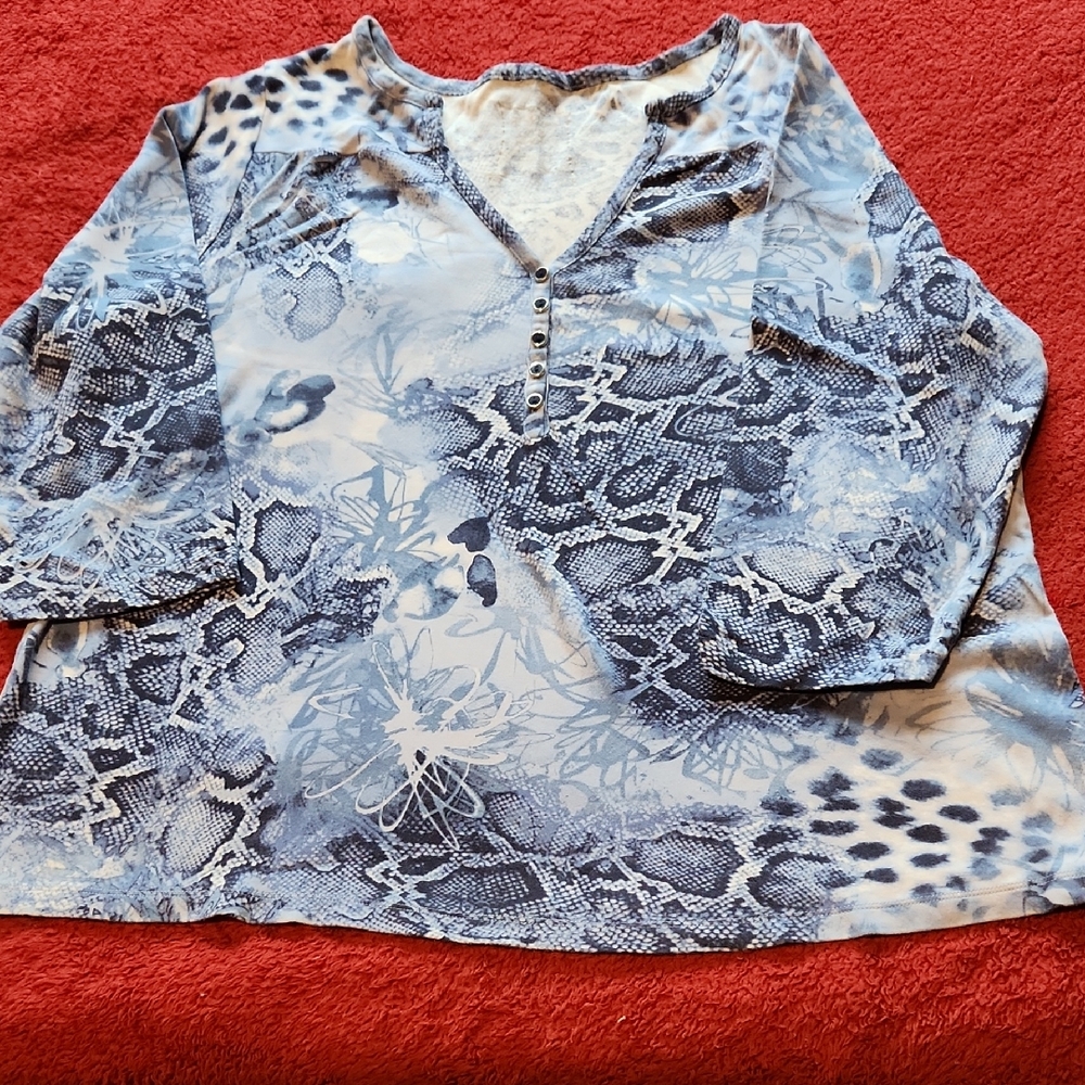 Lane Bryant Blue Graphic Polo Blouse